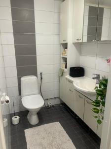 a bathroom with a toilet and a sink at Kolmio lähellä palveluita in Tampere