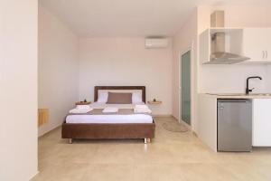 a bedroom with a bed and a sink in it at Vila Bliss in Ksamil