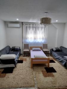 a room with two beds and a table and chairs at Avdic Guest House in Makljenovac