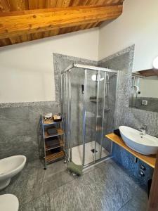 a bathroom with a shower and a sink at B&B Casa il sasso in Pinzolo