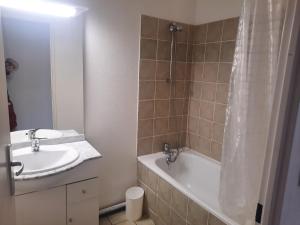 a bathroom with a sink and a tub and a shower at Résidence Les Toits du Dévoluy in Le Dévoluy +25 photos