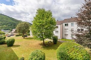 a large yard with trees and a building at Apartment Melody in Oberkochen