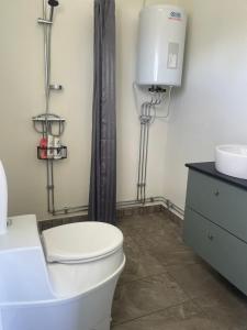 ein Badezimmer mit Toilette und Waschbecken in der Unterkunft Låbbyn15 in Årjäng + 10 Fotos