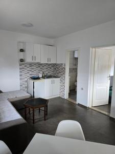a living room with a couch and a table at Ignjic Apartmani in Buljarica +3 photos