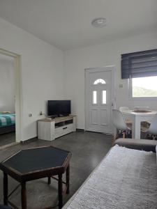 a living room with a tv and a couch and a table at Ignjic Apartmani in Buljarica