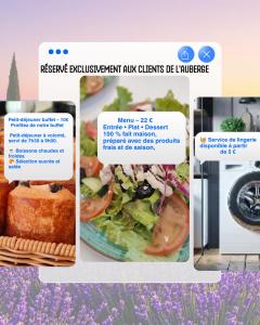 a collage of pictures of a salad and a plate of food at Hostel du Canyon in La Palud-sur-Verdon