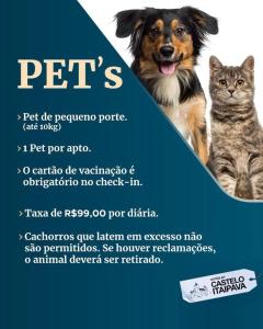 a flyer for a pet store with a dog and a cat at Foz Fronteira Hotel in Foz do Iguaçu