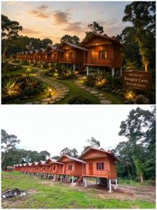two pictures of a resort in the jungle at Konglor Cave Resort-Riverside Restaurant in Ban O