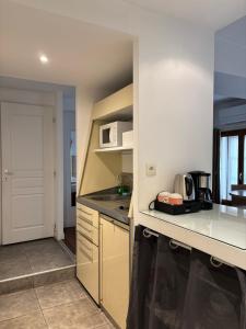 eine Küche mit einer Arbeitsplatte und einer Mikrowelle in der Unterkunft Best Western Lyon Saint-Antoine in Lyon