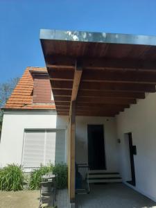 awning over a patio of a house at Carodorfblick in Carolinensiel