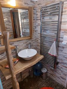 a bathroom with a white sink and a shower at L'Oreiller du Maïdo in Saint-Paul