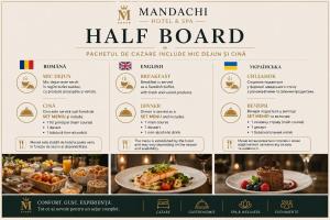a menu for a half board restaurant at Mandachi Hotel & SPA in Suceava