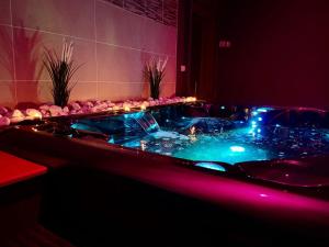 a bathroom with a large tub with lights in it at La Suite Privée - Maison Privative Spa & Sauna in Évreux