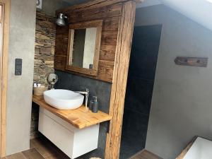 a bathroom with a sink and a mirror at Upekla in Přibyslav +14 photos