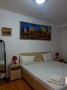 a bedroom with a bed and a painting on the wall at Hotel Dona in Mamaia