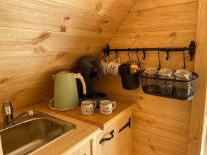 a kitchen with a sink and a counter top at Cabane Forest in Villaines-la-Gonais