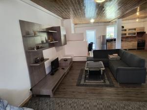 a living room with a couch and a tv at Volšovy Apartment in Sušice +31 photos