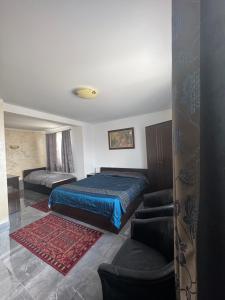 a bedroom with a bed and a couch and a chair at Casa David in Rădăuţi