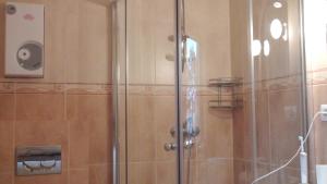 a shower with a glass door in a bathroom at Rowy, Słoneczne plaże in Rowy +67 photos