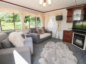 a living room with a couch and a tv at Buzzards Retreat in Wrexham