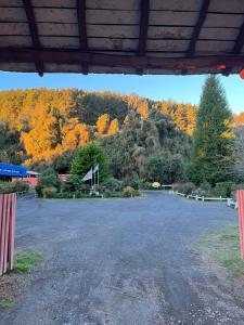 an empty parking lot with trees in the background at Cabañas El Nuevo Cimarrón in Puerto Varas +6 photos