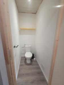 a small bathroom with a toilet in a hallway at Duplex des Volcans in Montaigut-le-Blanc
