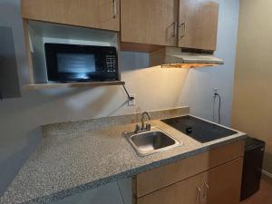a small kitchen with a sink and a microwave at Crown Inn in Carrollton +14 photos