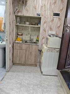 a small kitchen with a sink and a microwave at Vardan's Guest House in Yerevan