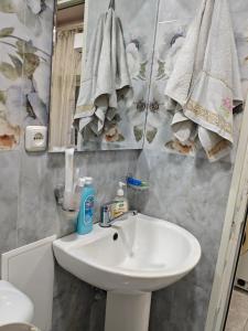 a bathroom with a white sink and a mirror at Vardan's Guest House in Yerevan +16 photos