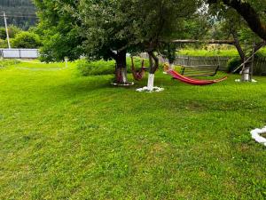 a park with a hammock under a tree at Casa Adela LaculRosu Bicaz in Neagra