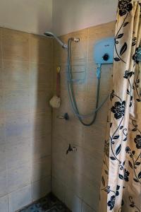 a shower in a bathroom with a shower curtain at Tovuka House Scuba too in Rakiraki +57 photos