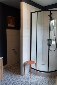 a stool sitting in a shower in a bathroom at "LOKAL" Apartment 2 in Bad Muskau