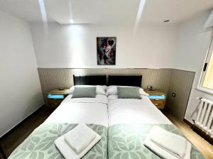 a bedroom with a large bed with two pillows at Casa Pepe in Ourense