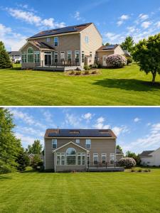 two pictures of a large house at 4BR Home with Private Cinema in West Henrietta