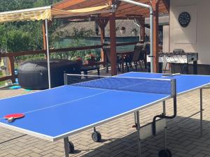 a ping pong table in a backyard with a table tennis court at Zitanka Apartman Bogács in Bogács