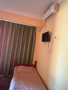 a bedroom with a bed and a tv on the wall at Mziuri Guest House in Ureki