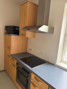 a kitchen with a stove and a stove top oven at Wohnhaus Leitner in Wald am Schoberpaß +2 photos