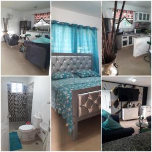 a collage of photos of a bedroom and a bathroom at SDQ apartamentos in Cancino