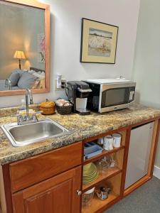 a kitchen counter with a sink and a microwave at Bristol Suites in Bristol
