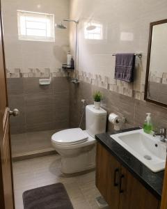 a bathroom with a toilet and a sink at Kalimero Homestay in Pančevo
