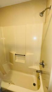 a bathroom with a shower and a tub and a toilet at Chesaning INN & Suites in Chesaning +81 photos
