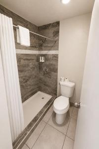 a bathroom with a toilet and a tub and a shower at BELL RESORT MOTEL in Bell