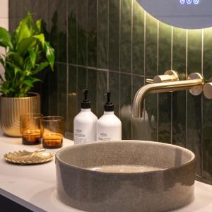 a bathroom sink with two bottles of soap at The Sett in Sassafras +19 photos