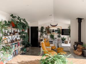 a living room filled with lots of plants at The Highland - Sunset Ridge in Ruatapu