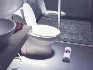 a bathroom with a toilet and a sink at V Valley Resort in Satun