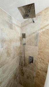 a shower with a shower head in a bathroom at HollywoodCozyStudio in Hollywood +25 photos