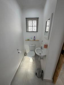 a white bathroom with a toilet and a sink at 47 on Cleland in Pietermaritzburg