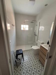a bathroom with a shower and a toilet and a sink at Apartamento Turístico La Miranda in Elche de la Sierra +7 photos