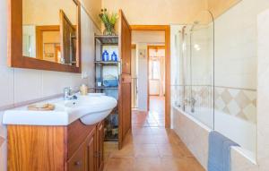 a bathroom with a sink and a shower at Sa Sort Llarga in Moscari +44 photos