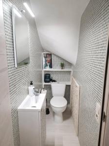 a bathroom with a white toilet and a sink at EL Niu del Delta in Deltebre +20 photos